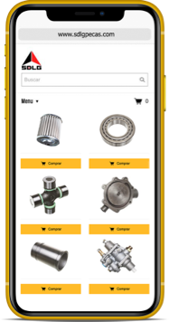 Versão mobile do site SDLG peças no celular